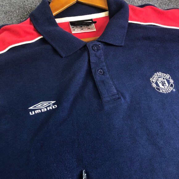 Umbro Polo Shirt Mens Extra Large Blue 90s Manchester United Soccer Vintage - Picture 4 of 10